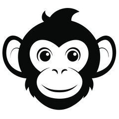 Frontal portrait shows a simple black and white monkey face with a friendly expression