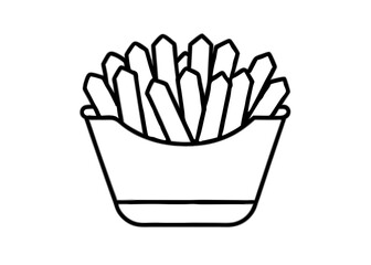 Crispy French Fries in a minimalist black linear isolated on white background