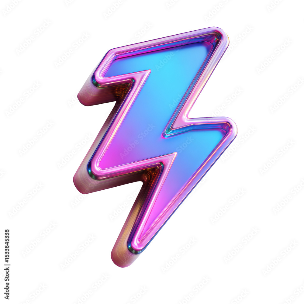 Poster vibrant 3d lightning bolt icon with metallic edge on isolated white background