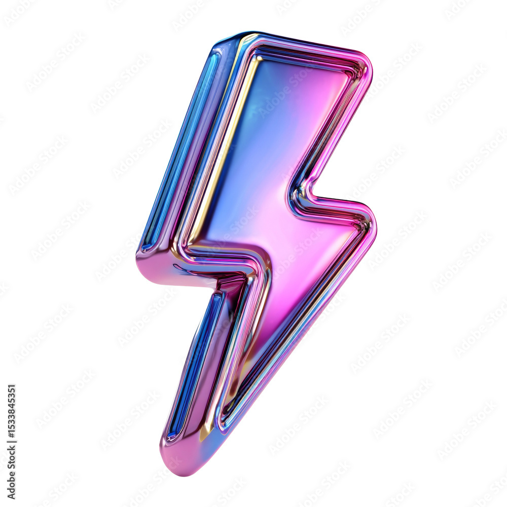 Poster 3d render of a vibrant iridescent lightning bolt icon on white background