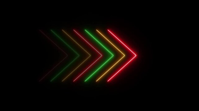 Neon line arrow animation. Glowing wright arrow looping animated. direction neon arrow sign motion. Blinking direction arrows 4k video.