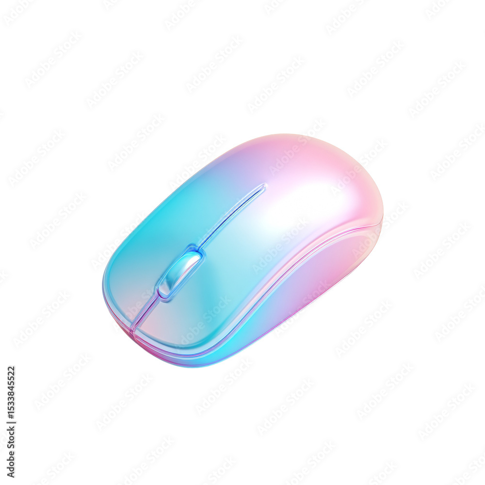 Poster Sleek iridescent computer mouse isolated on white background technology tool