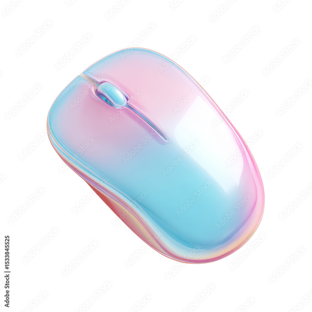 Poster holographic computer mouse on white background for modern technology concept