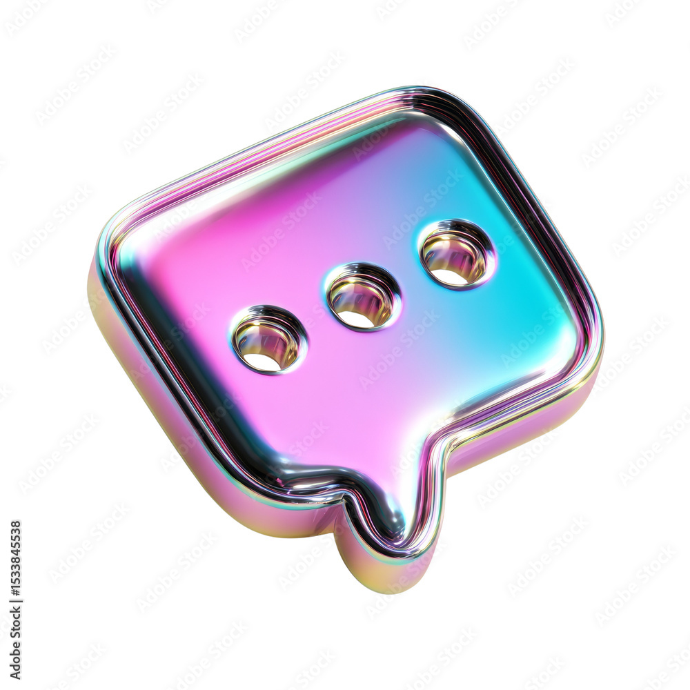 Poster iridescent glossy speech bubble symbol for modern communication design