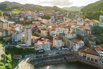 Aerial view of Mutriko coastal town in Biscay, Basque Country, Spain