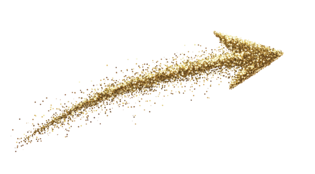 Golden arrow of shimmering particles
