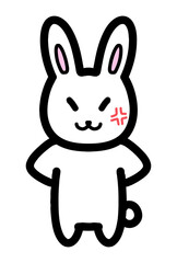 怒りの表情のうさぎの手描きイラスト