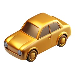 Illustrative golden coupe car rendered in a glossy 3d style isolated on white background