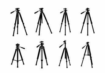 Tripod stand silhouette set for photography equipment