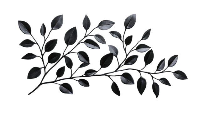 Dark, stylized leaves and branches on black background