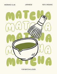 vector illustration of matcha japanese culture, doodle and hand drawn art, food and drink concept