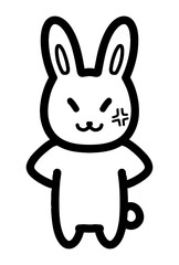 怒りの表情のうさぎの手描きイラスト