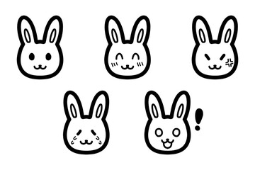いろいろな表情のうさぎのキャラクターの手描きイラスト