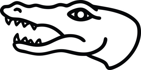 Line art of a menacing crocodile head with sharp teeth is drawn simply