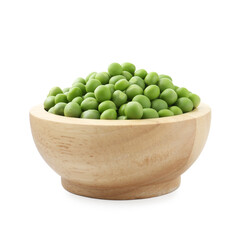 Fresh green peas in bowl isolated on white