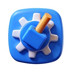 Obraz premium 3d rendering of engineering gear icon with blue and orange elements for technical design