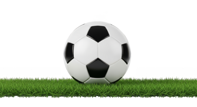 Soccer ball poised on emerald field