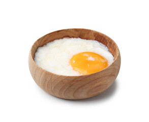Half-boiled egg in bowl isolated on white