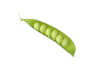 Fresh green peas in pod isolated on white