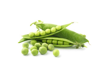 Fresh green peas in pods isolated on white