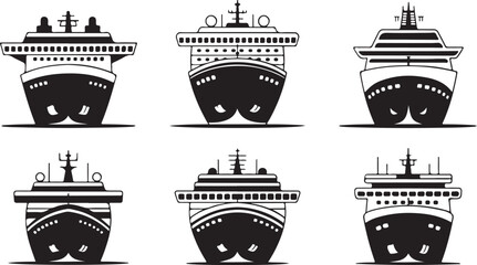 Obraz premium cruise ship silhouette front view collection various ship designs nautical transport travel vector clipart