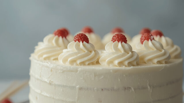 White Frosted Cake with Raspberries