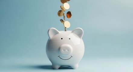 Piggy bank savings concept with coins falling