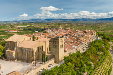 Aerial view of Laguardia medieval fortified hilltop village in northern Spain