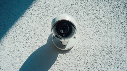 Wireless security camera in dome shape mounted on white wall surface