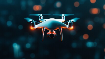 robot security drones flying over urban nightscape, infrared vision, tracking targets