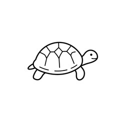 Minimal line art of a turtle walking on a white background  