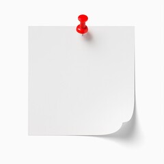 Minimalist white paper note pinned with a red thumbtack on a clean background, ideal for mockups, reminders, or message board presentations.