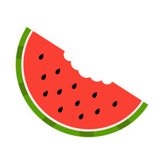 A piece of water melon vector illustration.Slice of red watermelon.Sweet juicy tropical fruit vector icon isolated on white background.