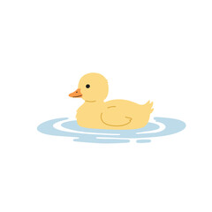 Fototapeta premium A cute yellow duck swimming in a serene pond with gentle ripples and clear water