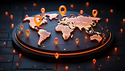 Global network connections illuminated world map