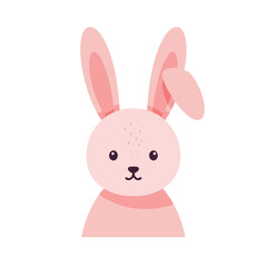 Fototapeta premium Cute cartoon rabbit with large ears and a friendly expression on a white background