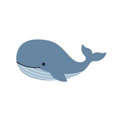 Cartoon whale swimming gracefully in an ocean, with gentle waves and a clear sky