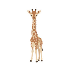 Obraz premium A cheerful cartoon giraffe standing against a plain background, ideal for children's illustrations