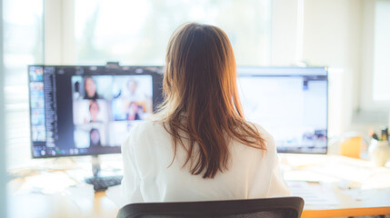 モニターに向かって仕事中の女性社員