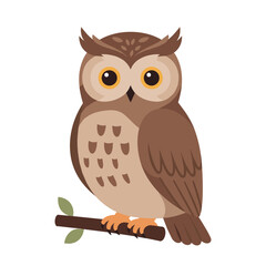 Cartoon owl illustration with large eyes perched against a simple white background