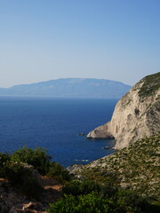 Scenic coastal cliffs and Peloponnese view from Zakynthos, Greece