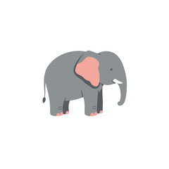 Fototapeta premium Cartoon elephant standing on a white background, showcasing playful features and simplicity