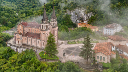 Aerial view of the Covadonga Sanctuary in Asturias, Northern Spain.