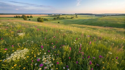 Fototapeta premium Meadow with grass and meadow flowers