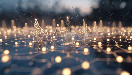 Abstract digital illustration of glowing lights resembling data processing and connectivity