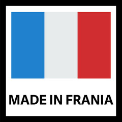 WebMade in Italy label for products illustration isolated on white background. Square exporting stamp with french flag, certificate element