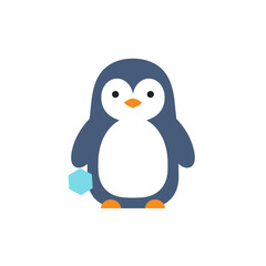 Fototapeta premium Cute cartoon penguin standing against a plain background, ideal for children's materials