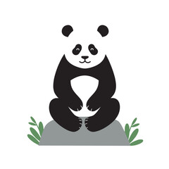 Fototapeta premium Cartoon panda sitting peacefully against a plain background, symbolizing tranquility