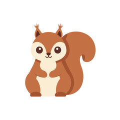 Fototapeta premium Cute cartoon squirrel standing upright with a fluffy tail, set against a plain background