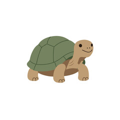 Cute cartoon tortoise walking on a white background, ideal for children's education materials